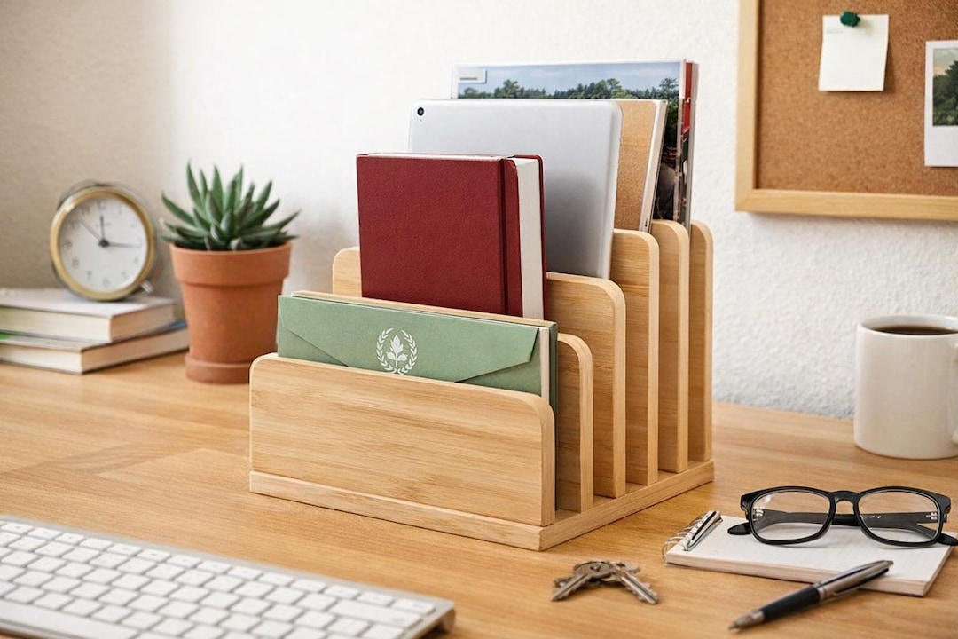 Bamboo Desk File Organizer |5 Slot Mail Sorter Holder for Letters ...