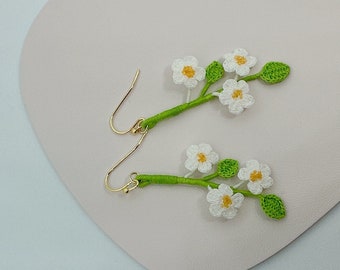 Mini crochet white flower earrings miniature summer earrings