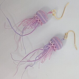 Mini crochet jelly fish earrings miniature jelly fish earrings summer sea animal earrings