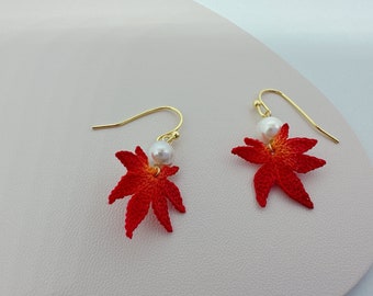 Mini crochet maple leaf earrings miniature earring genshin kazuha