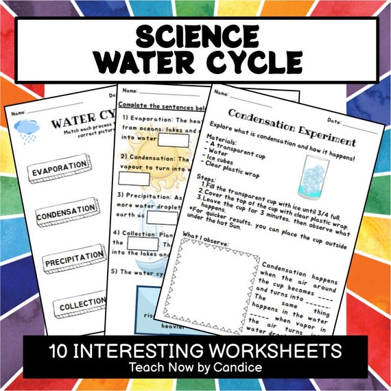 water cycle 10 printable worksheets with answers fun and etsy