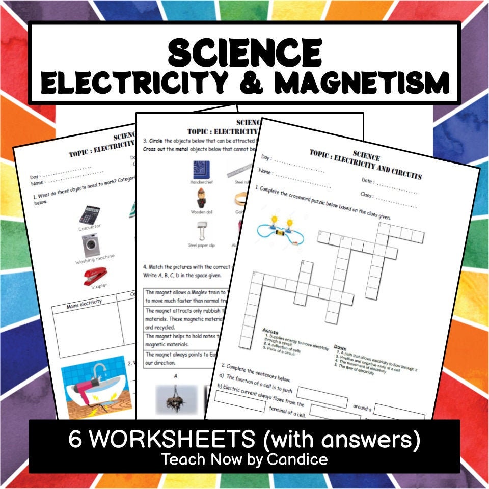 electricity magnetism 10 printable worksheets with answers etsy