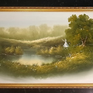Ludwig L Kohn Signed Oil Painting Vintage Scenic Woodland Pond Woman White
