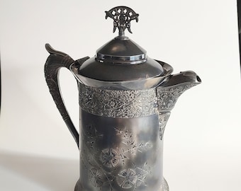 Ornate Flowered Brooklyn Silver Quadruple Plated Antique Pitcher 1870s