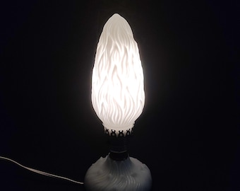 Vintage Milk Glass Torch Flame Boudoir Accent Lamp Art Deco Depression Era Style