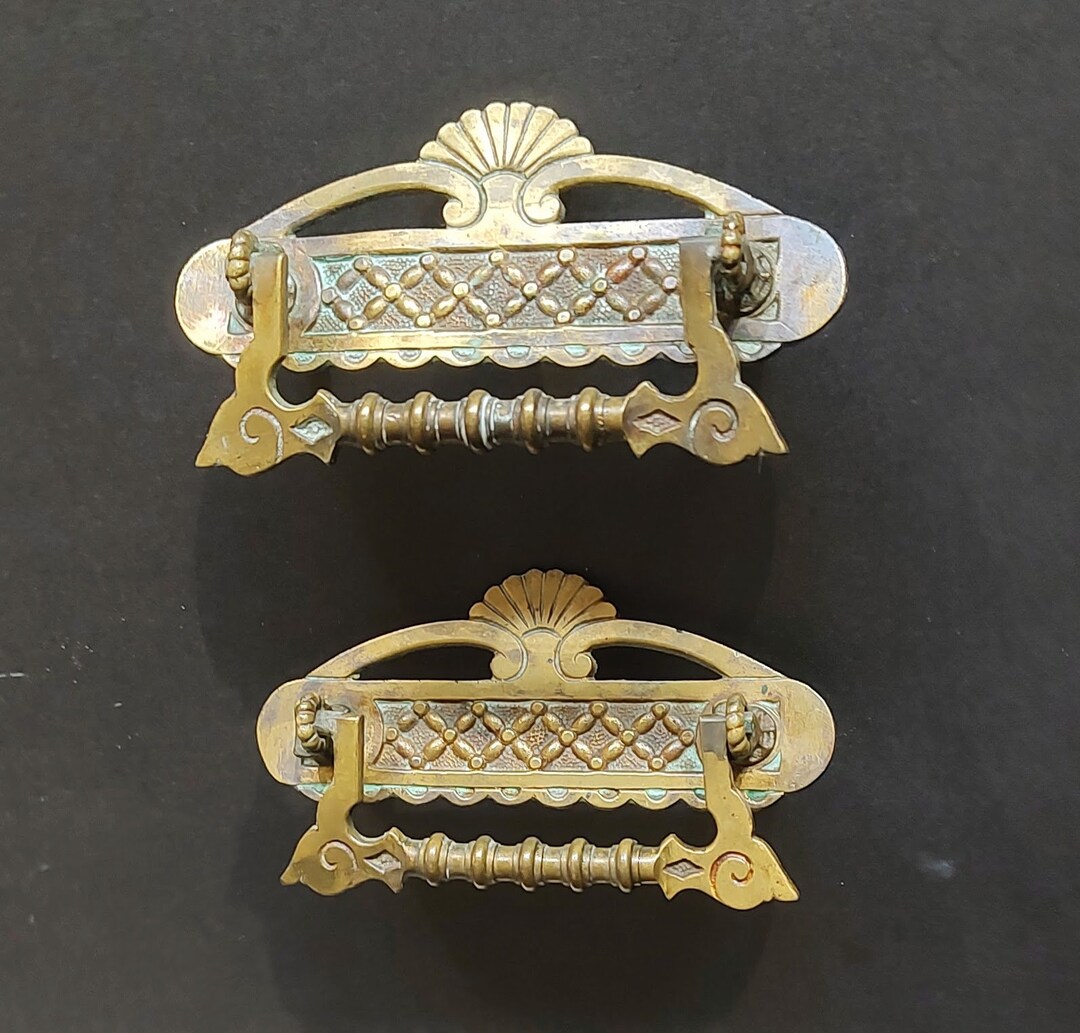 Two Brass Drawer Pulls Mission Style Craftsman Distressed Vintage