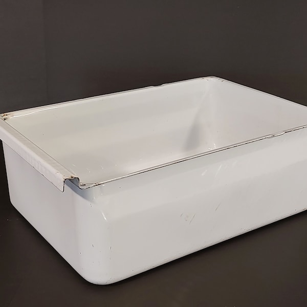 Vintage White Enamel Refrigerator Drawer Vegetable Crisper Meat