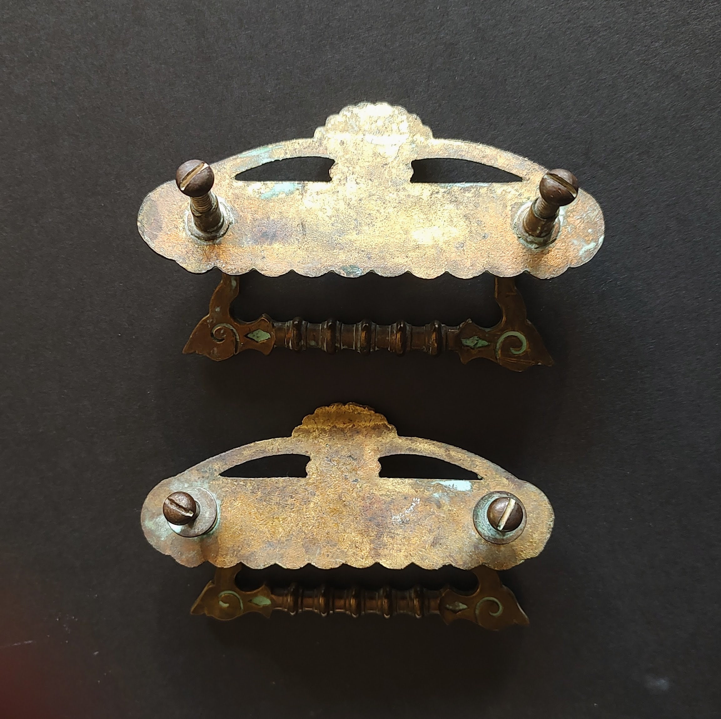 Two Brass Drawer Pulls Mission Style Craftsman Distressed Vintage