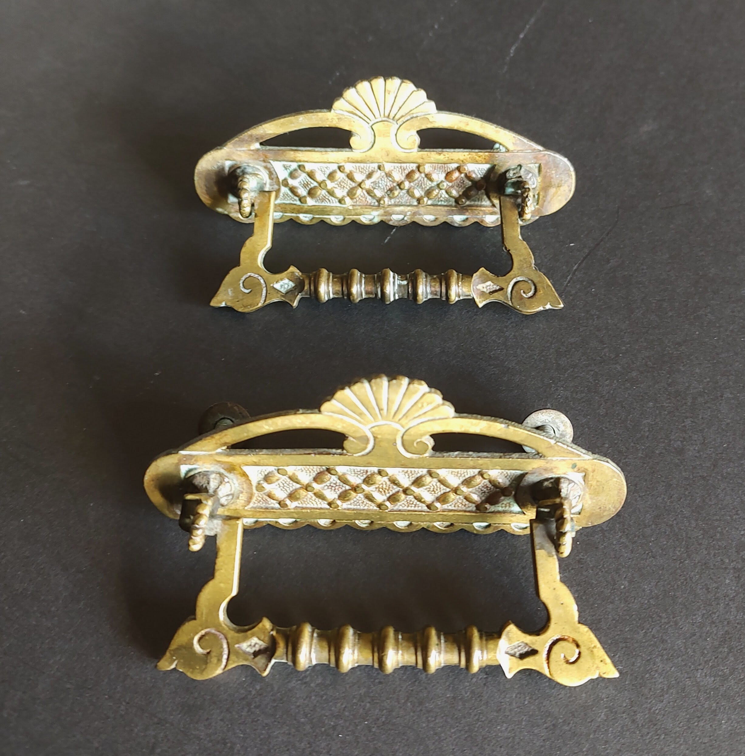 Two Brass Drawer Pulls Mission Style Craftsman Distressed Vintage
