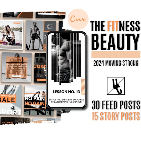 Fitness and Nutrition Social Media Bundle Template Editable Canva Gym Training Coach Branding Kit Daily Feed & Story Posts Instagram Manager