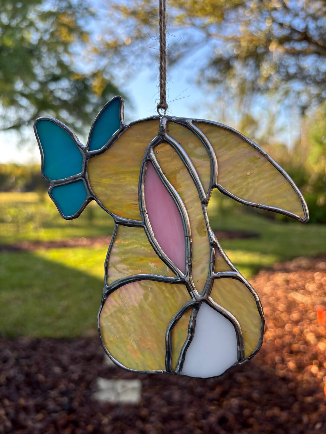 Simple Stained Glass Rabbit Hand Crafted Iridescent Stained Glass Bunny With Butterfly - Etsy