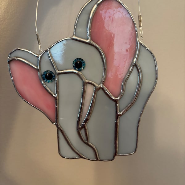 Hand crafted stained glass elephant, free shipping