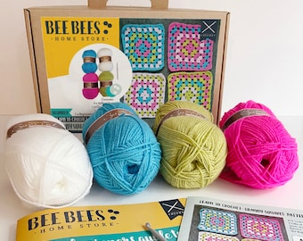 Kit de crochet DIY pour débutants - Carrés de grand-mère au crochet