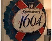 Kronenbourg 1664 Vintage Retro Metal Bottle Top 40cm Man Cave Girl Cave Bar Garden Hallway Wall Art Bottle Top Bottle Cap