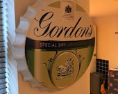 Gordons Gin Vintage Retro Metal Bottle Top 40cm Man Cave Girl Cave Bar Garden Hallway Wall Art Bottle Top Bottle Cap