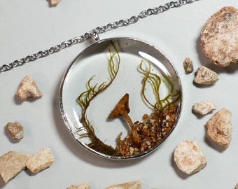 Real Mushroom Terrarium Necklace Goblin Core Witchy Jewelry autumn vibe style terrarium jewelry cottagecore fairy resin nature lovers gift