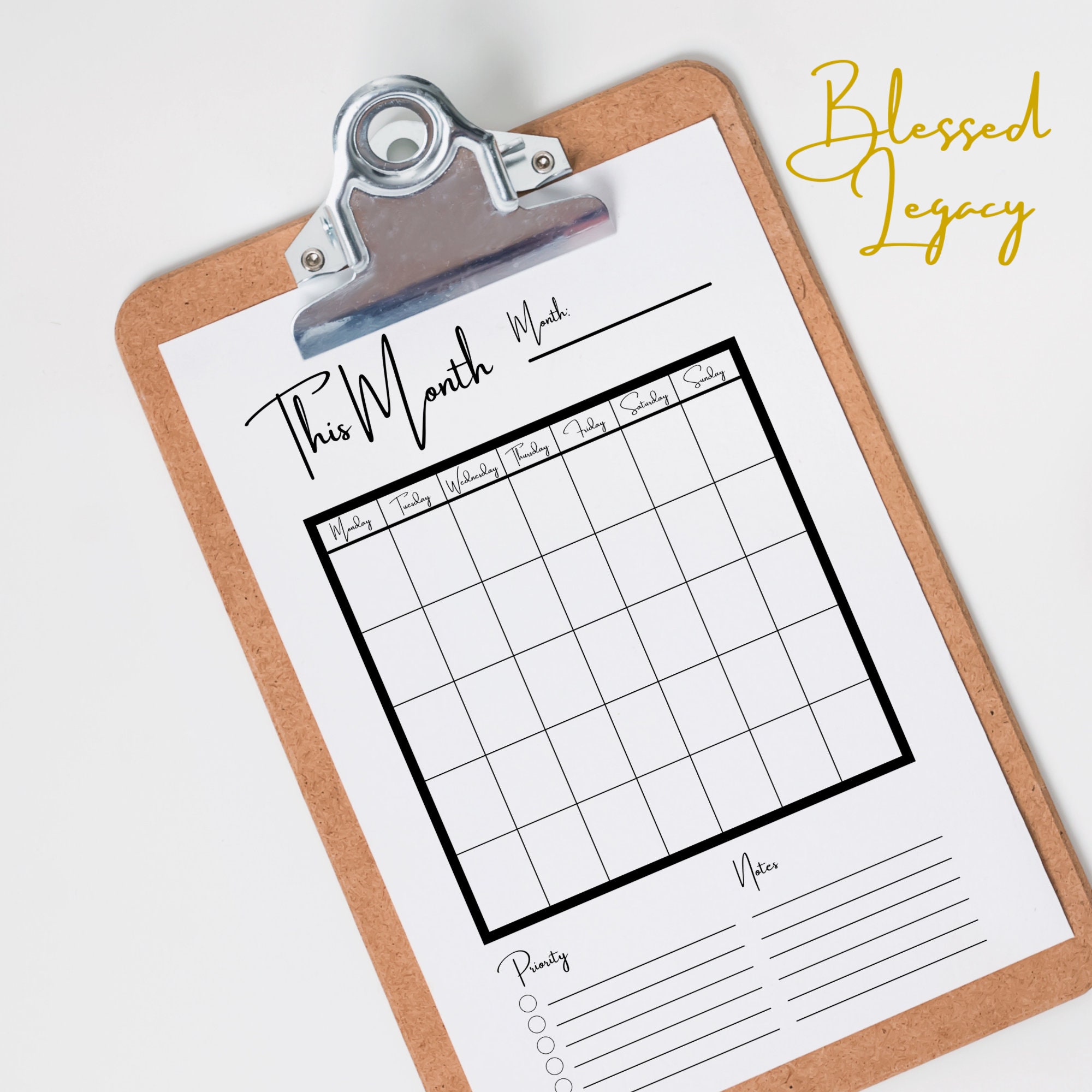 Undated Monthly Planner Printable | 2021 | PDF | Monthly Planner | Monthly  To Do List Planner | Downloadable Planner