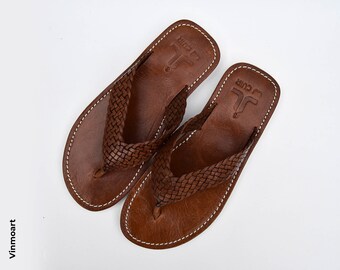 tongs cuir / sandales unisexes / sandales en cuir vintage / sandales en cuir vert / / sandales tongs / toboggans / sandales faites à la main