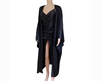 NWT FLORA KUNG Black Silk Furisode Kimono Robe and Slip Dress Set