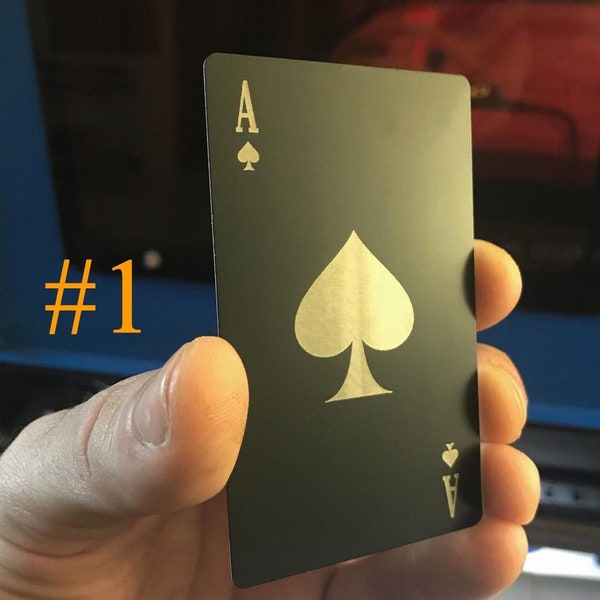 Ace of Spades Metal Playing Card || Choice of 3 Designs! Custom Anodized Aluminum Laser Engraved Metal Keepsake Gaming Luxury Keepsake Gifts