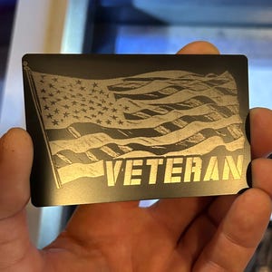 Metallveteran-Flaggen-Lasergravur, Brieftascheneinsatz mit Erinnerungsstücken, Geschenkkennzeichnung, Militärveteranen von Auslandskriegen, USA-Flagge, Vaterländisch