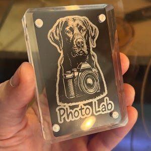 Grabado láser de metal para laboratorio fotográfico, tarjetas de regalo de Labrador de aluminio anodizado, juegos de palabras sarcásticos con cachorros y mamás de perros, arte de exhibición de recuerdos, arte de broma divertido.