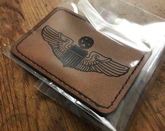 Master Aviator Leather Patch, Custom Pilot Wings Leatherwork Gift, Aviation Flight Jacket Patches Laser Engraving Gifts