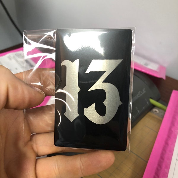 13 Number Thirteen Laser Engraved Metal Card, Anodized Aluminum Wallet Keepsake Lucky Charm Gothic Flash Art Number Artwork