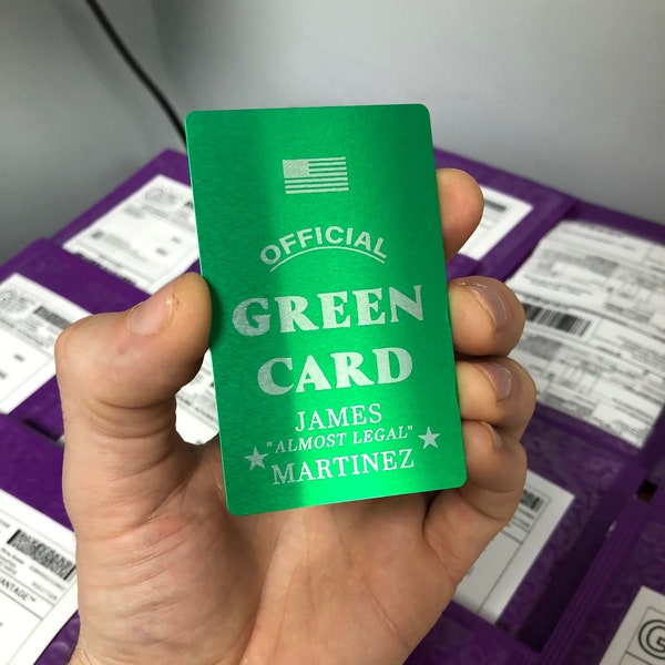 Personalized Green Card, *Your Friends Name Here* Very Official Metal Laser Engraved Gag Inappropriate USA Custom Giftcard Immigration Joke