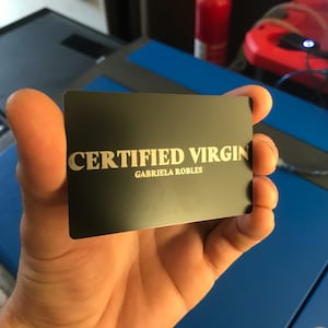 Certified Virgin ID Badge Personalized with *Your Friend's Name Here* || Gag Gift Card! Custom Metal Laser Engraving FriendsGiving Present