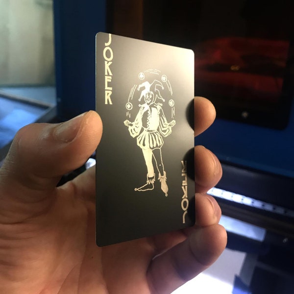 Metal Classic Joker Playing Card, Anodized Aluminum Card Game Juggling Joker Jester Laser Engraved GiftCard, Custom Laser Engraving Service