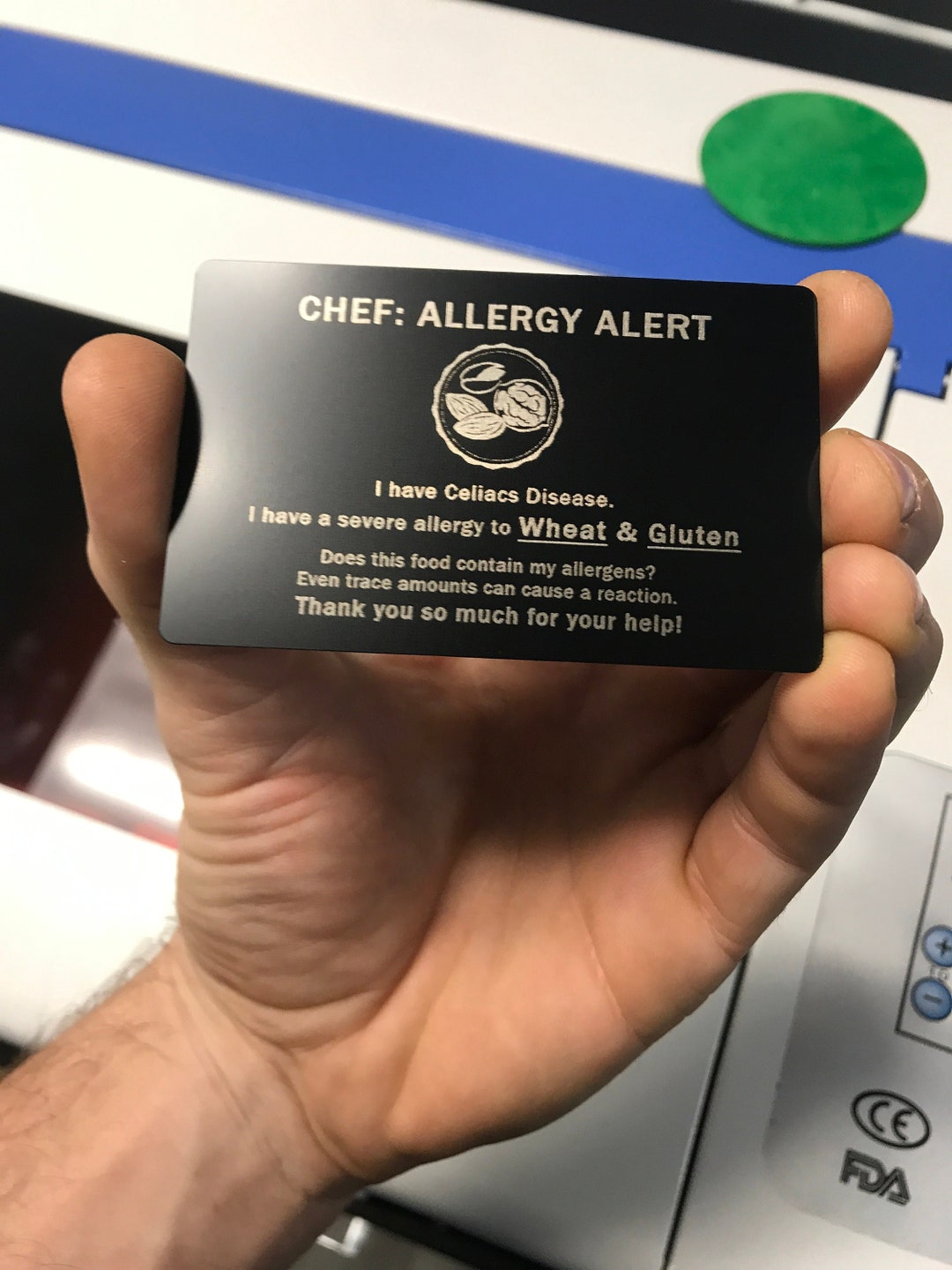 Personalized Metal Allergy Card Engraving, Custom Chef Alert Laser