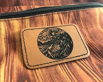 One-of-a-Kind Geometric Nature Leather Patch: Custom Engraved Leather Patches | Personalized Leather Backpack, Jacket, Beanie, Hat Patch