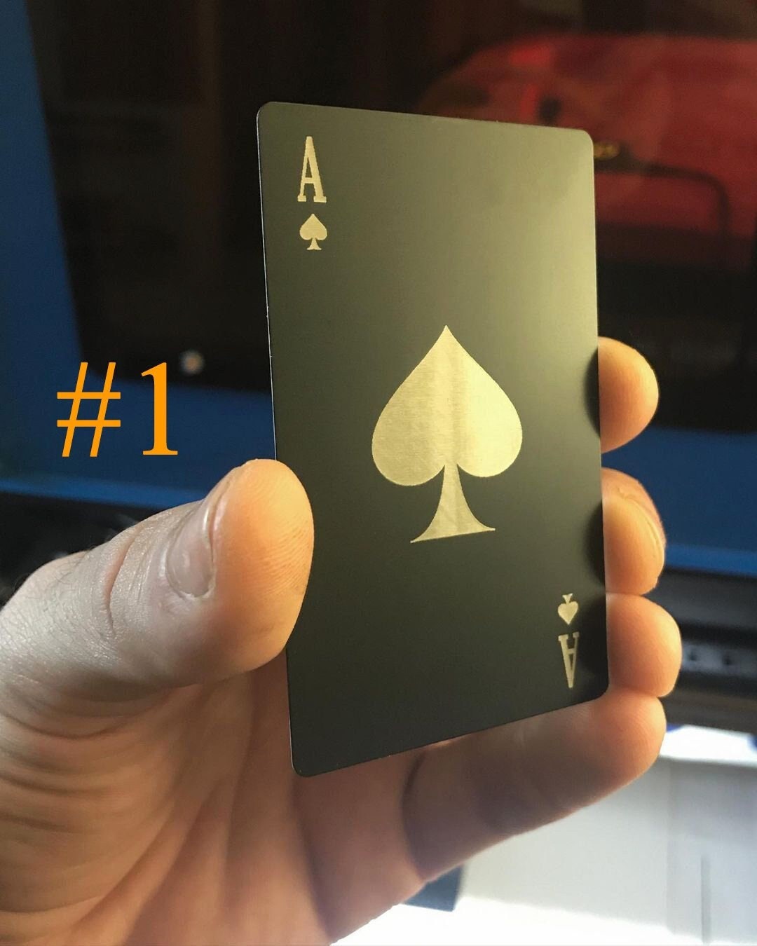 Ace of Spades Metal Playing Card Choice of 3 Designs Custom Anodized Aluminum Laser Engraved