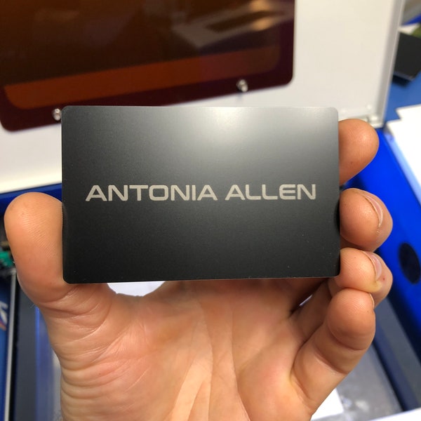 Custom Metal Name Cards - First and Last Name Plate Engraving Service: Anodized Aluminum Personalized Laser Engraved, Any Text or Logo Art