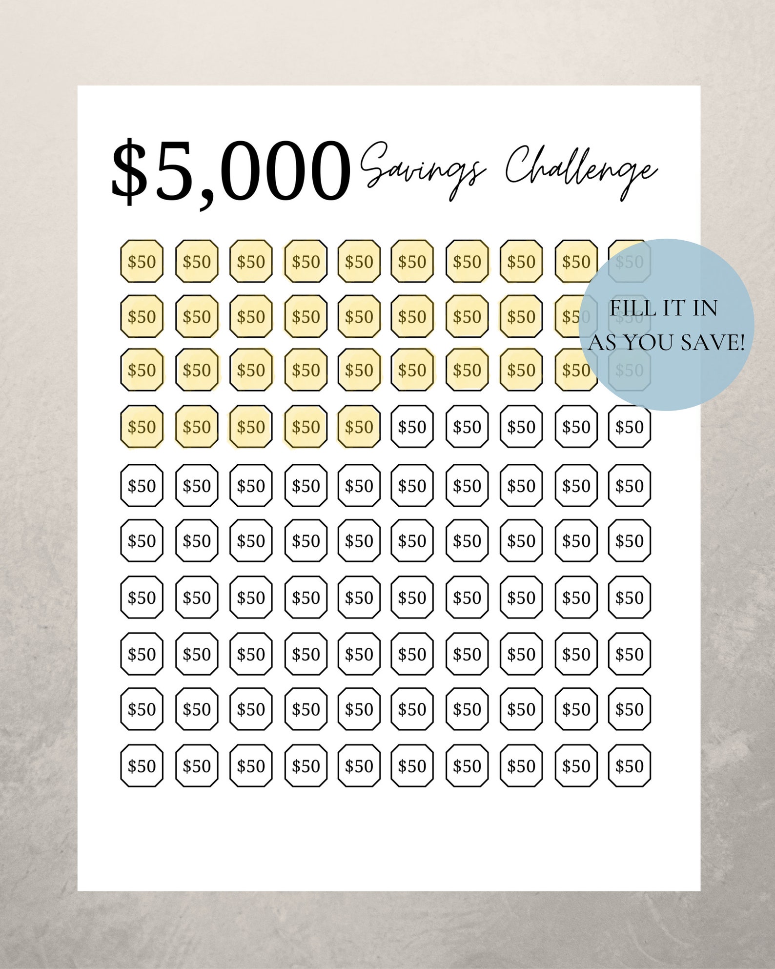 5000 Savings Challenge Printable Printable Templates