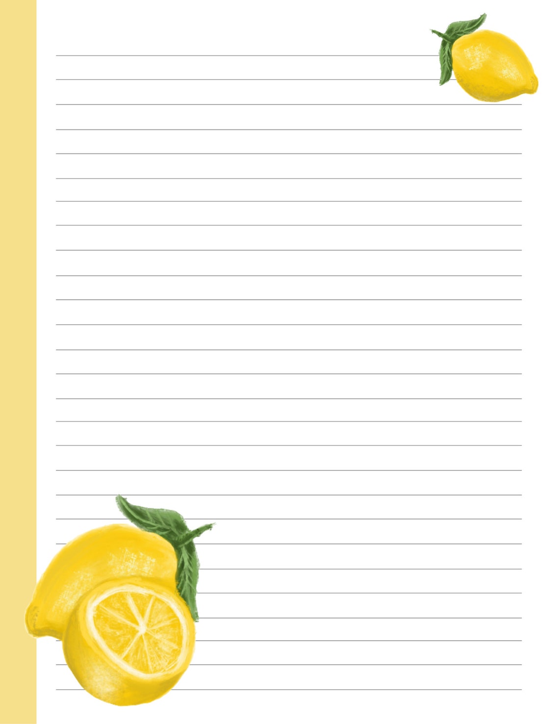 Printable Lemon Stationery Lemon Writing Paper Digital | Etsy