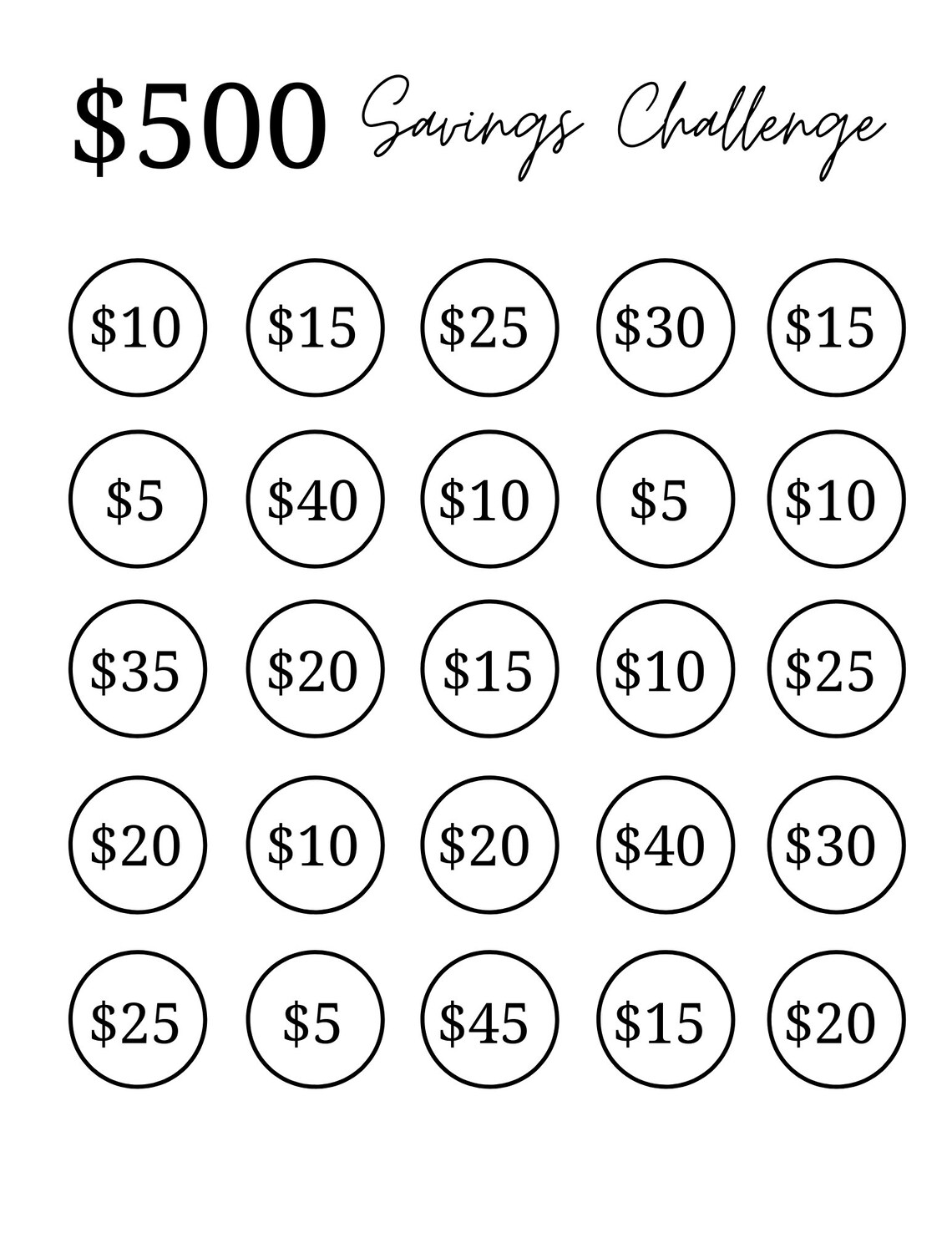 500 Savings Challenge Saving Challenge Printable Emergency Etsy