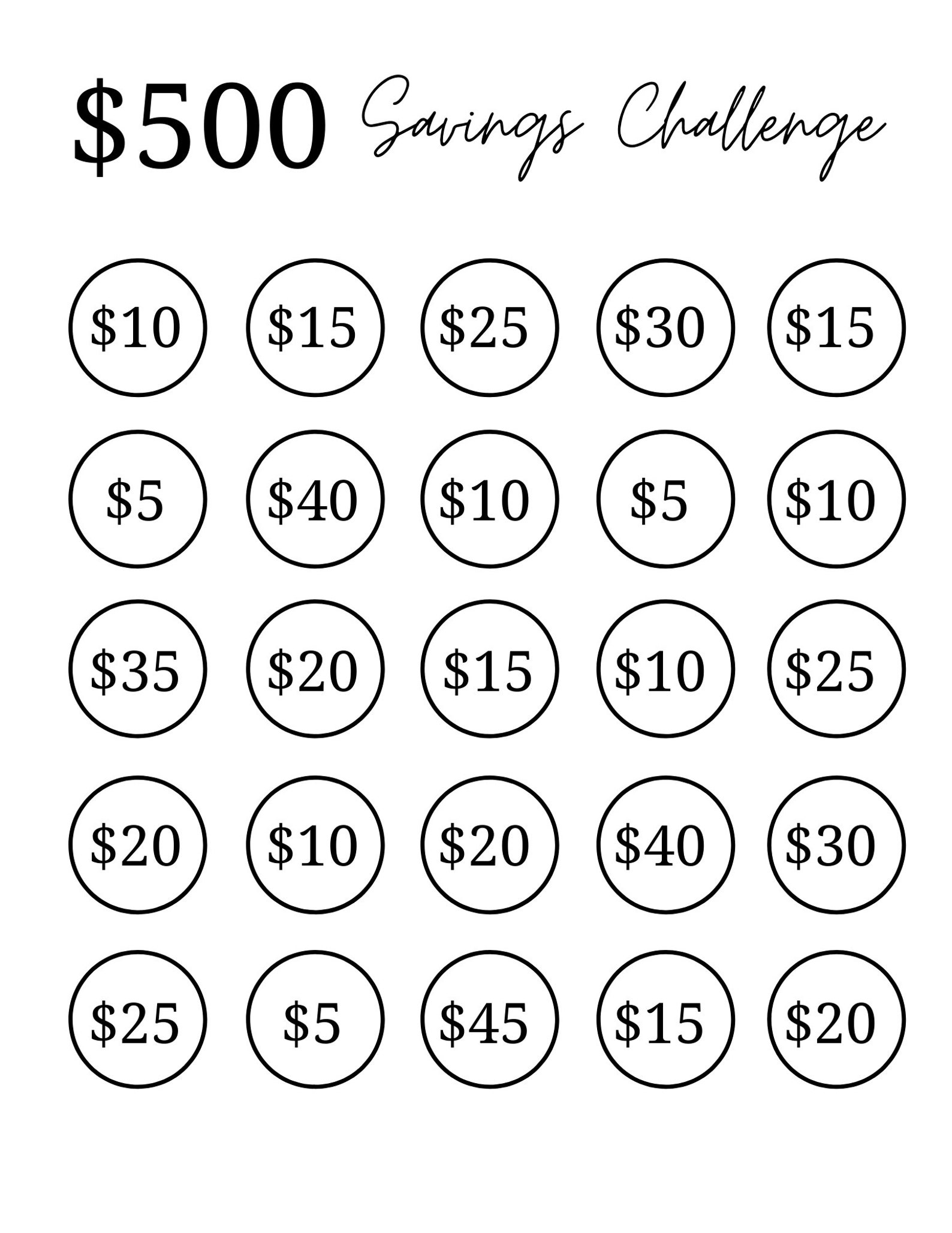 500 Savings Challenge Saving Challenge Printable Emergency Etsy