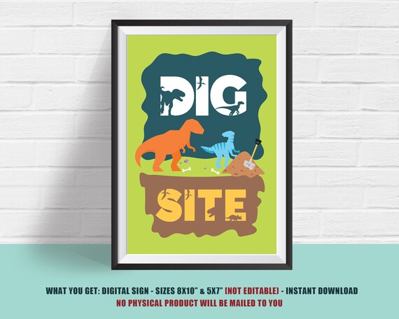 Printable Dino Dig Sign Dinosaur Party Signs Dino Birthday | Etsy