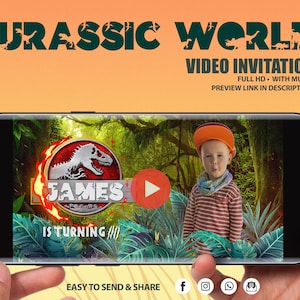 Jurassic World Invitation, Dinosaur Birthday Party, Video Invite, Jurassic Park Birthday for Boys, Turning Four