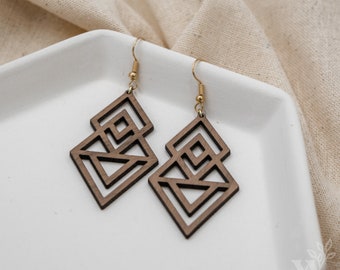 Geo | Walnut Wood Earrings | Laser Cut Statement Earrings | Lightweight Earrings