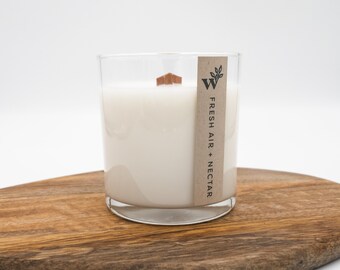 Fresh Air + Nectar | 10.5 oz | Hand-poured Wood Wick Candle | 100% Natural Soy Wax Candle