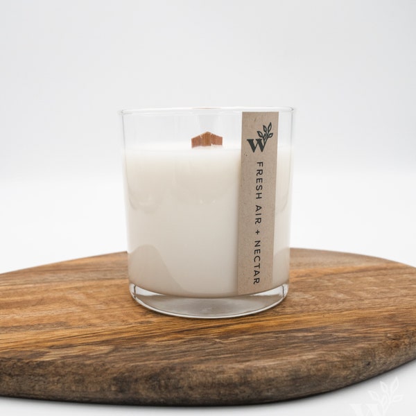 Fresh Air + Nectar | 10.5 oz | Hand-poured Wood Wick Candle | 100% Natural Soy Wax Candle