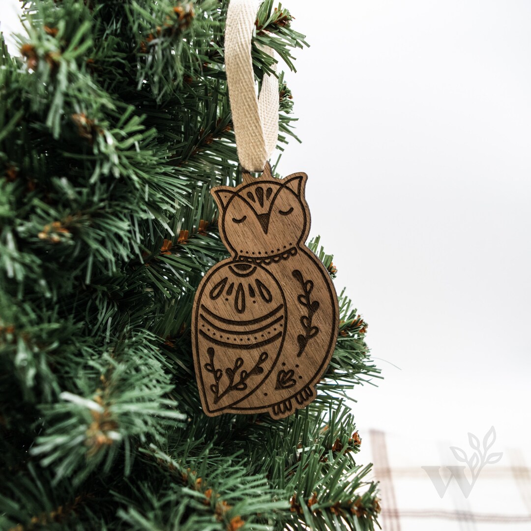 Folk Owl Engraved Wood Ornament | Holiday, Christmas Decor - Etsy