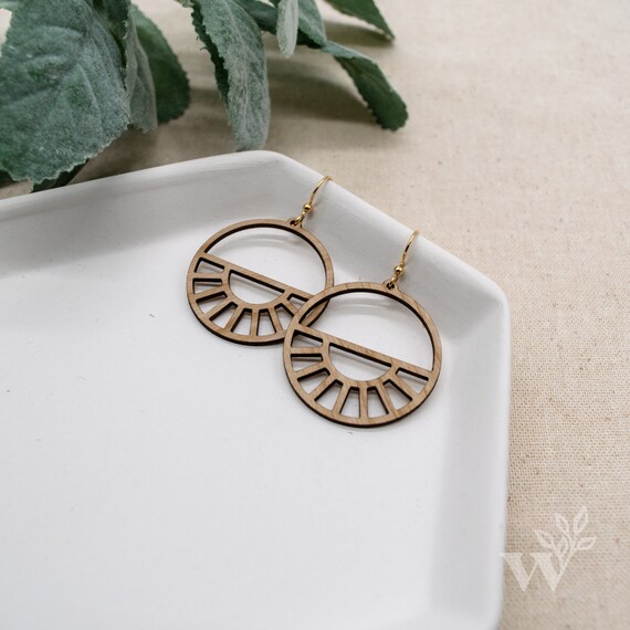 Sunset Cherry Wood Earrings Laser Cut Statement Earrings Etsy