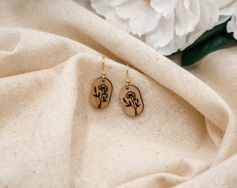 Flora Mini | Cherry Wood Earrings | Laser Cut Statement Earrings | Lightweight Earrings