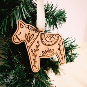 Folk Horse Wood Ornament | Wood Engraved Ornament | Holiday | Christmas