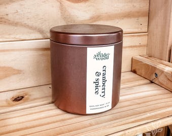Cranberry & Spice Candle | Hand-poured, Wood Wick, 100% Natural Soy Wax, 12 oz