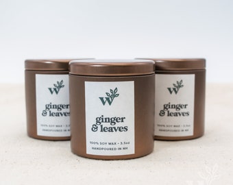 Ginger + Leaves | Seasonal Candle | Hand-poured Wood Wick Candle | 100% Natural Soy Wax Candle